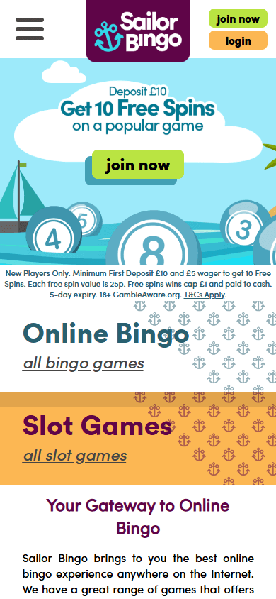 Sailor Bingo Casino Mobile screenshot